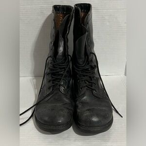 Vintage Double H 9 E Boots Us Military Army Tall Black Leather Made In Usa Men